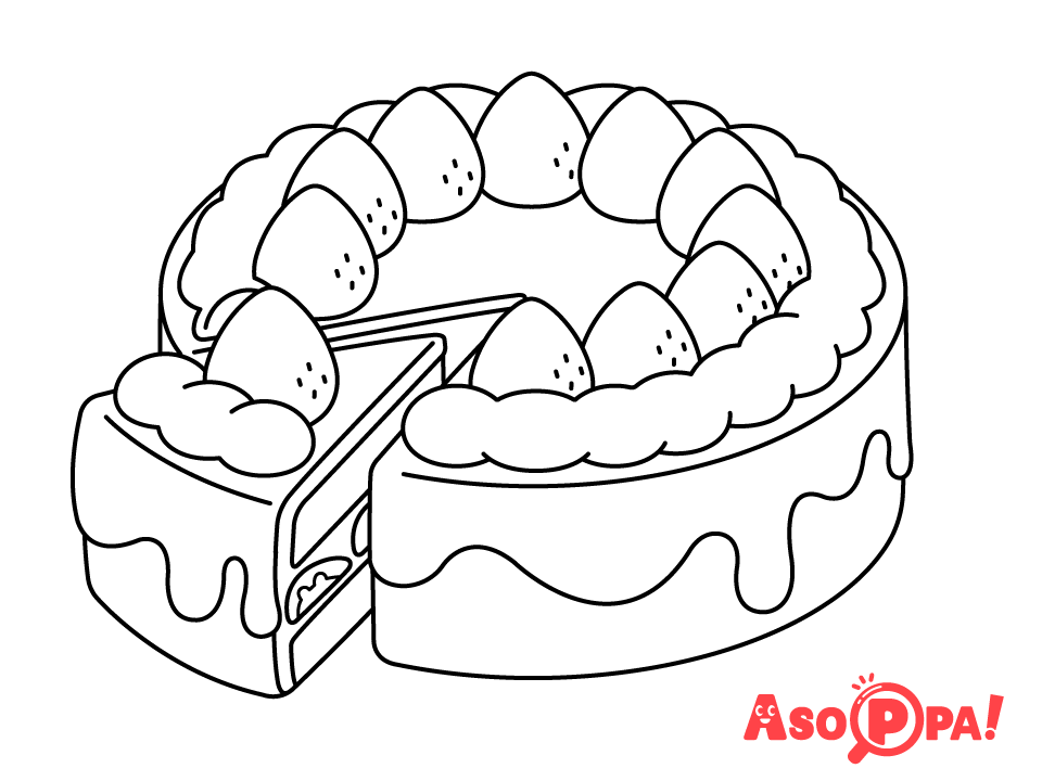 【ぬりえ（食べ物）】いちごのケーキ　無料ダウンロードOKな塗り絵です